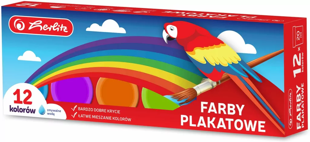 Farby plakatowe szkolne 12 kolorów - tantis.pl