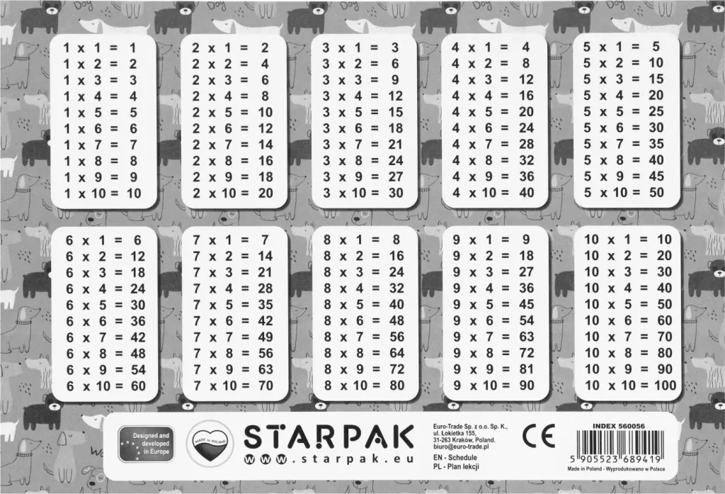 Plan lekcji z tabliczką mnożenia - tantis.pl