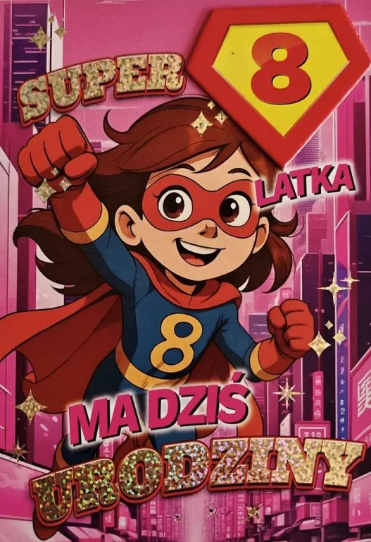 Karnet Urodziny 8 dziewczynka - Superbohaterka - tantis.pl