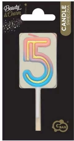 Świeczka B&C cyferka 5 neon - tantis.pl