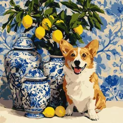 Malowanie po numerach - Corgi i cytryny 40x40cm