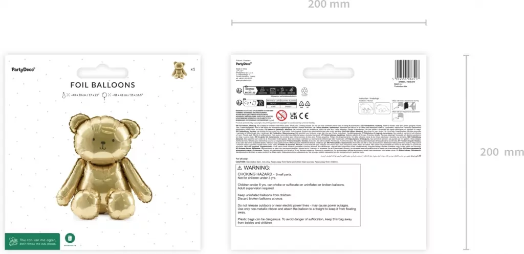 Balon foliowy Miś złoty 43x53cm - tantis.pl
