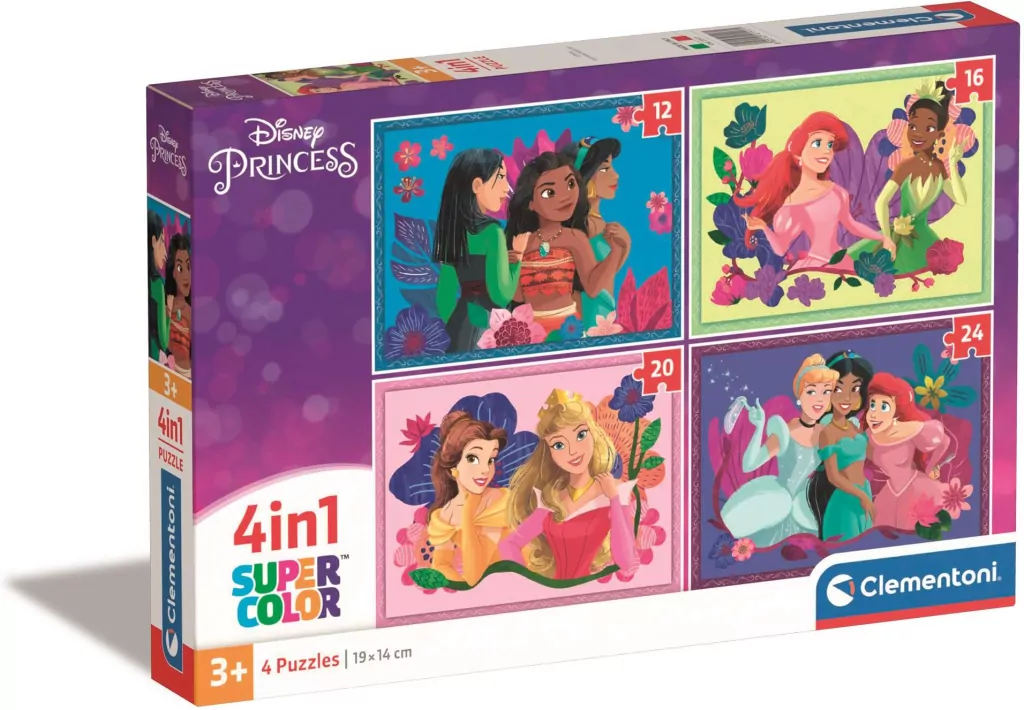 Clementoni. Puzzle 4w1. Super Kolor. Disney Princess - tantis.pl