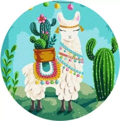 Malowanie po numerach okrągłe - Lama 40cm - tantis.pl