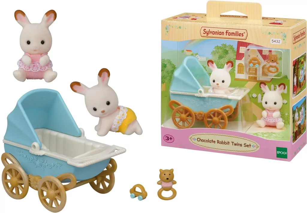 Zestaw wózek z bliźniakami królików z czekoladowymi uszkami. Sylvanian Families - tantis.pl