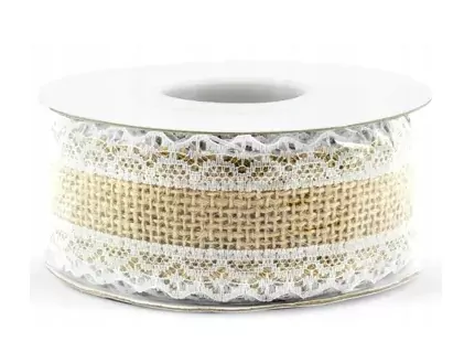 Wstążka dekoracyjna jutowa z koronką 40mm/5m - tantis.pl