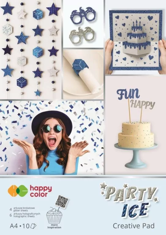 Blok A4 holographic+brokat 10ark Party Ice HAPPY - tantis.pl