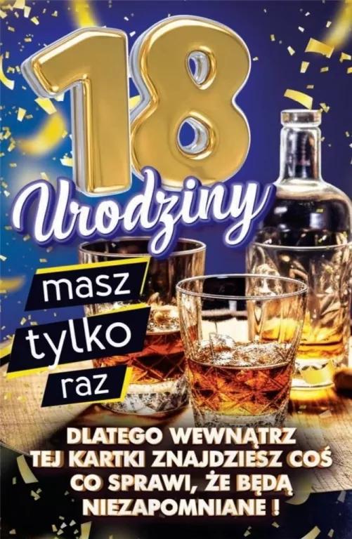 Karnet Urodziny z nakładką na butelkę 18 - tantis.pl