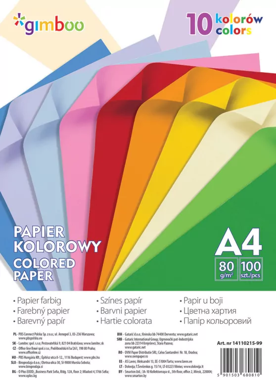 Papier kolorowy Gimboo A4 100 sztuk - tantis.pl