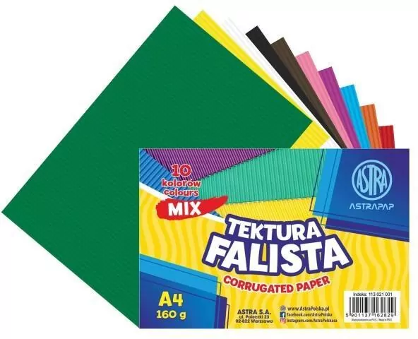 Tektura falista A4 160g. 10 kolorów - tantis.pl