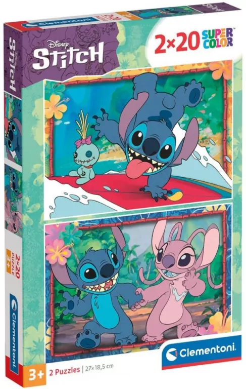 Clementoni. Puzzle 2x20. Super Kolor. Stitch - tantis.pl