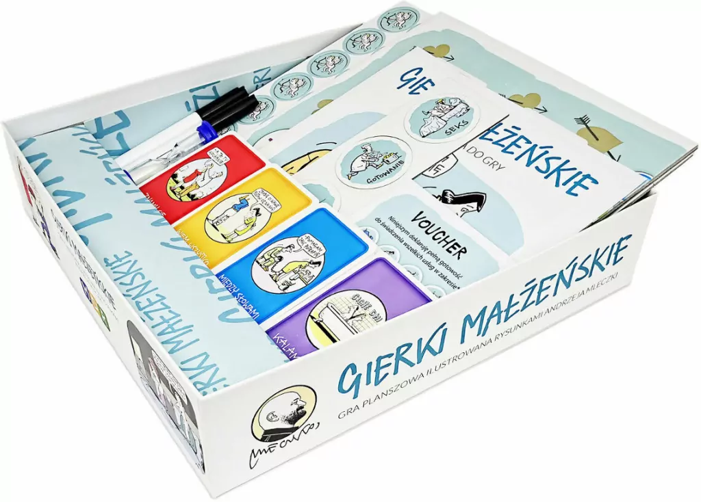Gierki małżeńskie. Gra planszowa ilustrowana rysunkami Andrzeja Mleczki - tantis.pl