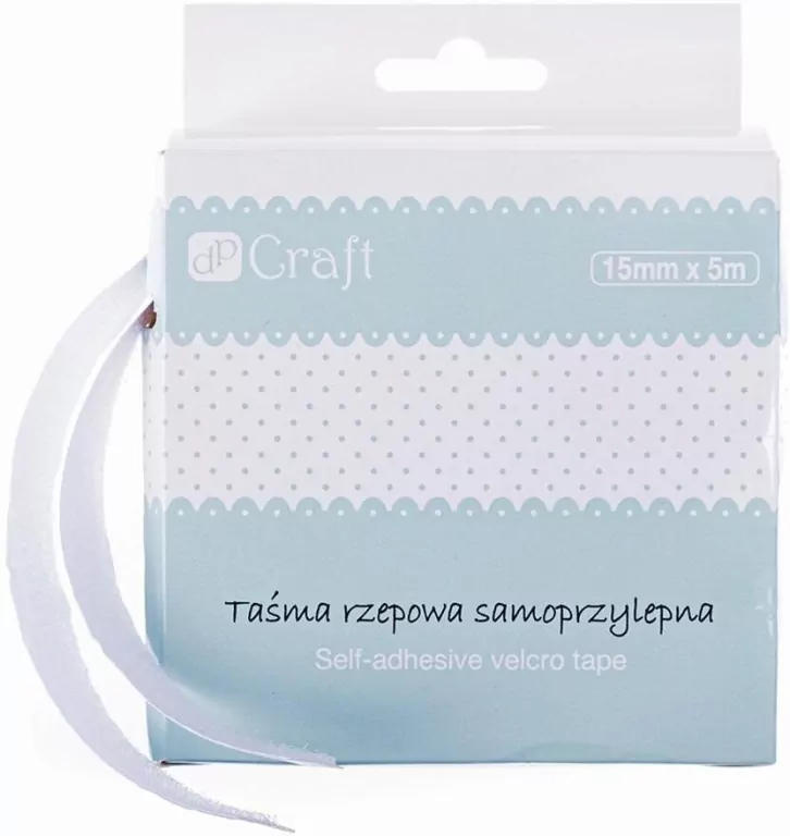 Taśma rzepowa samoprzylepna 15mm x 5m. Biała - tantis.pl