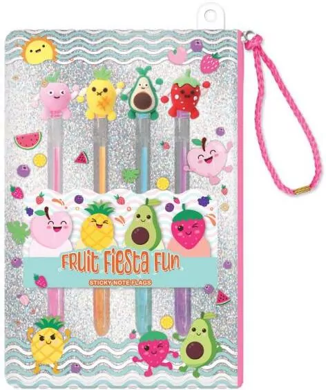 Długopisy żelowe z naklejkami w saszetce Owoce - tantis.pl