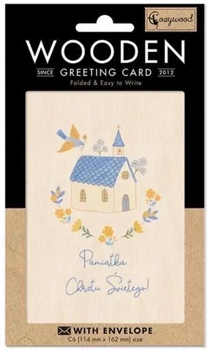 Karnet drewniany C6 + koperta Chrzest Gołąb - tantis.pl