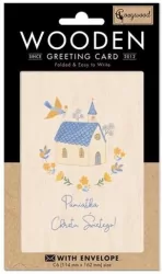 Karnet drewniany C6 + koperta Chrzest Gołąb