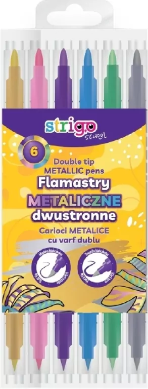 Flamastry dwustronne metaliczne 6 kolorów STRIGO - tantis.pl