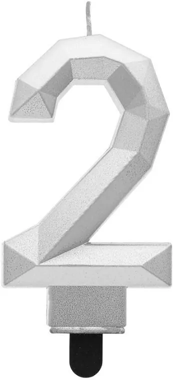 Świeczka cyferka 2 - Diament metalik srebrny 7,6cm - tantis.pl