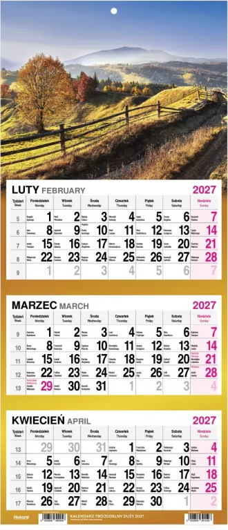 Kalendarz 2027 Trójdzielny Widok - tantis.pl