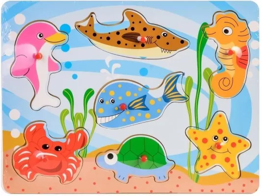 Układanka drewno. Zwierzęta morskie