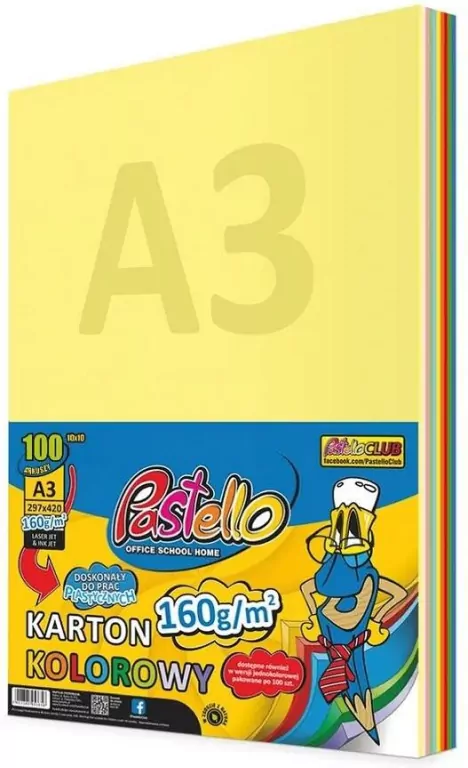 Karton kolorowy A3 160g 10 kolorów 100 arkuszy - tantis.pl