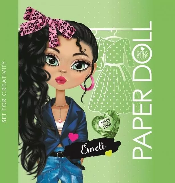 Kolorowanka 140x140 Lalka do wycinania. Emeli zielona - tantis.pl