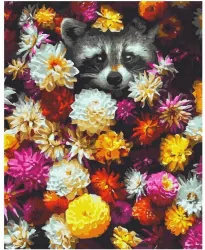 Malowanie po numerach. Szop w kwiatach