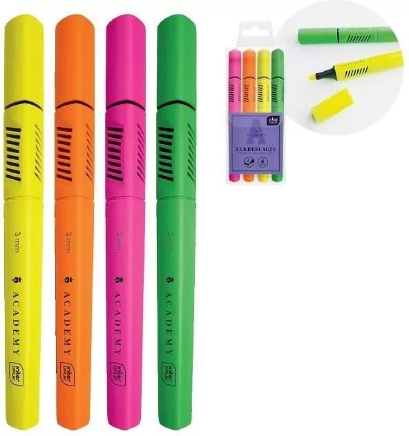 Zakreślacze neonowe 4 kolory Academy - tantis.pl