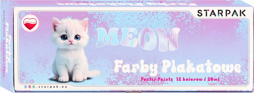 Farby plakatowe 12 kolorów. Biały kotek - tantis.pl