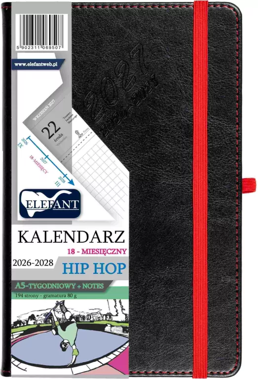 Kalendarz Hip hop 2026/27/28 A5 tyg. czarny - tantis.pl