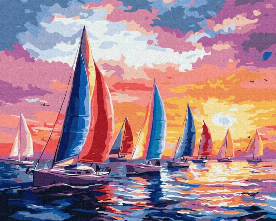 Malowanie po numerach - Regaty o zachodzie 40x50cm - tantis.pl