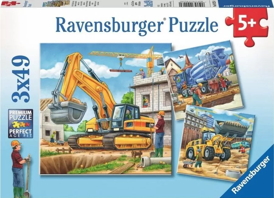 Ravensburger. Puzzle 3x49. Duże pojazdy budowlane - tantis.pl