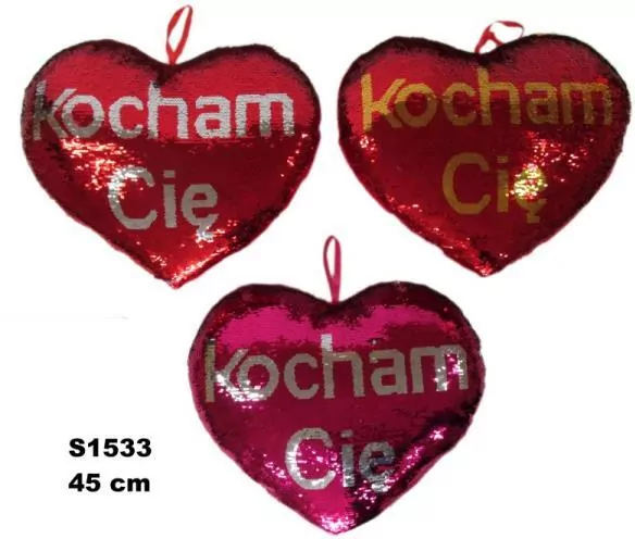 Serce cekinowe 45cm "Kocham Cię" 3 kolory 156082 - tantis.pl