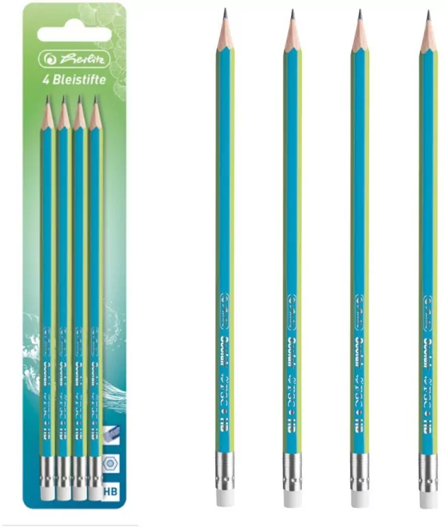 Herlitz. Ołówek z gumką HB. Greenline, 4 sztuki - tantis.pl
