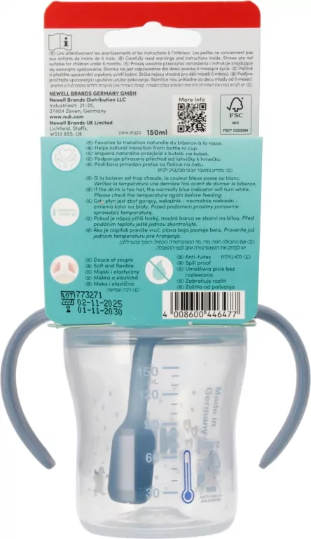 NUK. Butelka do nauki picia ze słomką. 150 ml. Pingwin - tantis.pl