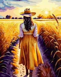 Malowanie po numerach + złota farba - Dziewczyna z