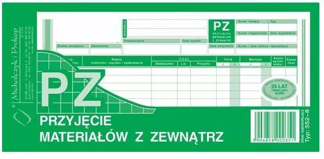 PZ przyjęcie materiałów z zewnątrz 352-8 - tantis.pl