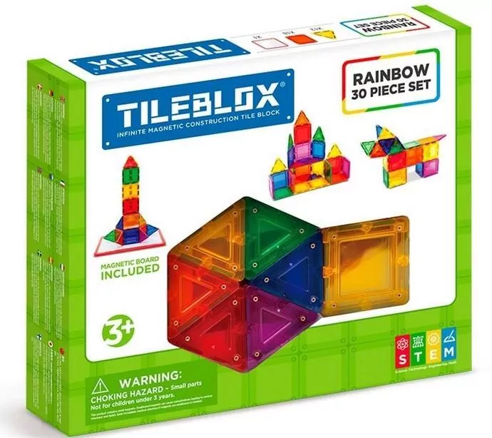 Tileblox zestaw tęczowy 30 elementów z tablicą magnetyczną - tantis.pl