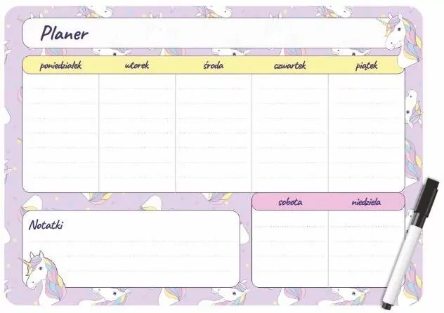 Planer magnetyczny tygodniowy z markerem Unicorn - tantis.pl