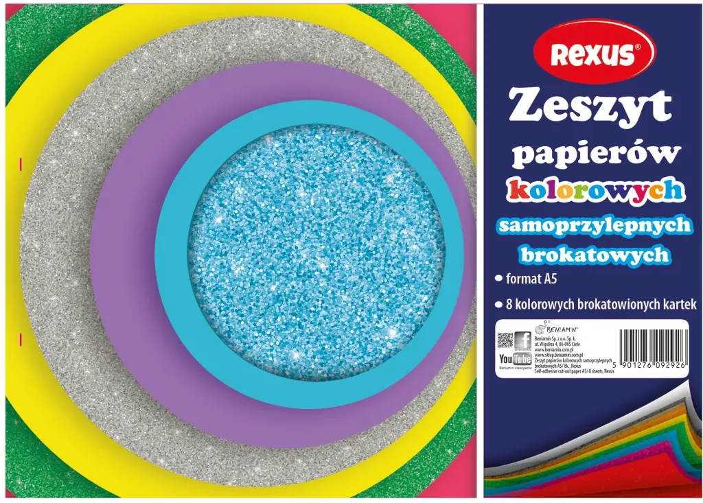 Papier kolorowy samoprzylepny brokatowy. A5/8 kartek. 1 sztuka - tantis.pl