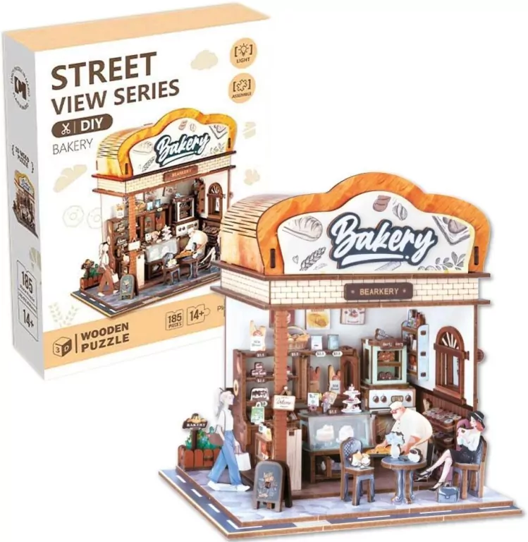 Uliczny zakątek drewniane puzzle 3D piekarnia - tantis.pl