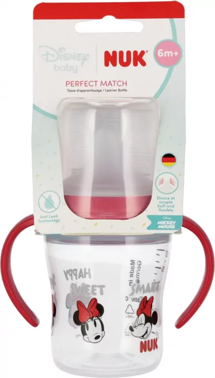 NUK. Butelka z uchwytem. 150 ml. 6 miesięcy. Minnie - tantis.pl