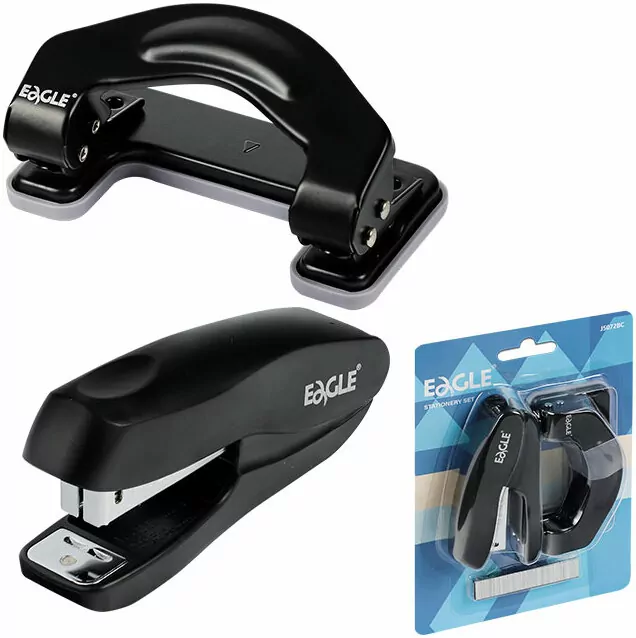 Zestaw EAGLE J5072BC dziurkacz, zszywacz, zszywki czarny - tantis.pl
