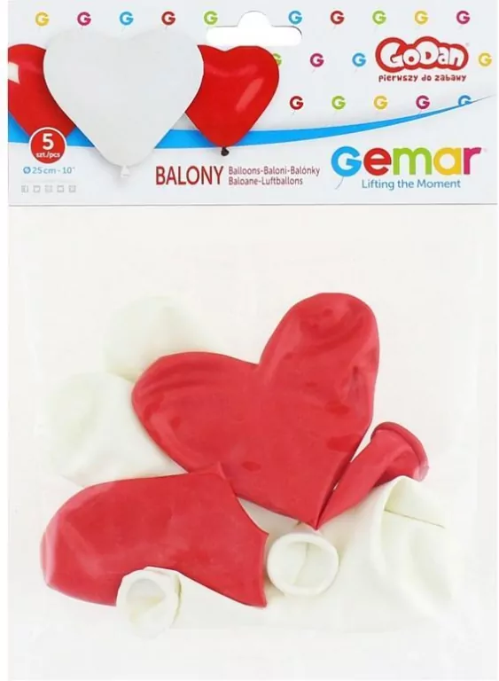 Balony pastelowe. Serca czerwone i białe - tantis.pl