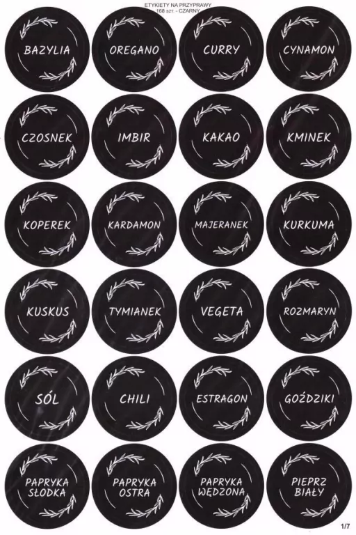 Etykiety na przyprawy czarne 40mm - tantis.pl
