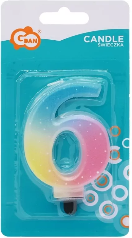 Świeczki urodzinowe Cyferka 6 pastelowa ombre 8 cm Godan - tantis.pl