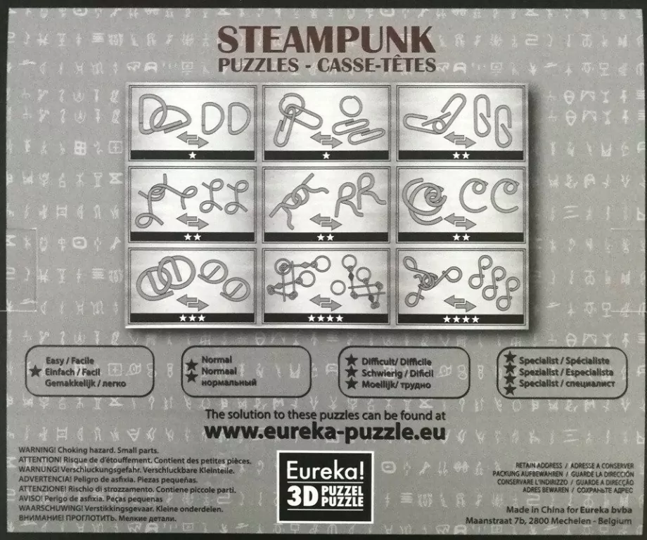 Łamigłówki metalowe 9 sztuk Steampunk zestaw szary - tantis.pl