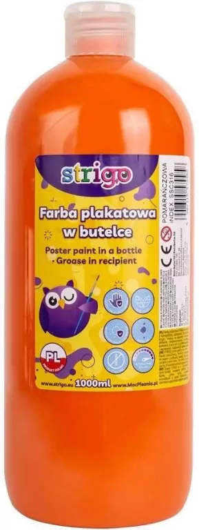 Strigo. Farba plakatowa w butelce 1000ml, pomarańczowy - tantis.pl