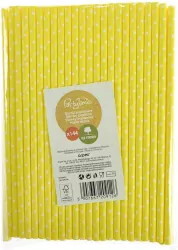 Słomki papierowe żółte w białe kropki