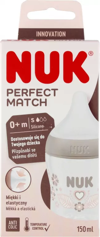 NUK. Perfect Match. Butelka z silikonowym smoczkiem. 150 ml. Serca - tantis.pl